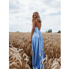 Světle modré dlouhé lesklé šaty HAYLEY