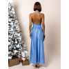 Modré dlouhé lesklé šaty THERESA s rozparkem