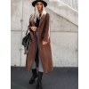 Tmavě hnědý dlouhý kabát FASCINATE s páskem a kapsičkou
