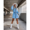 Světle modré šaty na zip SAMANTHA s nabíranými rukávy a kapucí