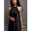 Černé elegantní lesklé šaty CORALLINE s vázáním kolem krku