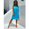 Tyrkysové lesklé šaty BENJI s vázáním kolem krku