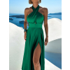 Zelené dlouhé elegantní lesklé šaty TARRISA s rozparkem
