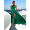 Zelené dlouhé elegantní lesklé šaty TARRISA s rozparkem