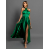 Zelené dlouhé elegantní lesklé šaty TARRISA s rozparkem