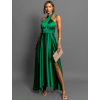 Zelené dlouhé elegantní lesklé šaty TARRISA s rozparkem