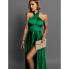 Zelené dlouhé elegantní lesklé šaty TARRISA s rozparkem