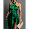 Zelené dlouhé elegantní lesklé šaty TARRISA s rozparkem