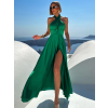 Zelené dlouhé elegantní lesklé šaty TARRISA s rozparkem