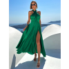 Zelené dlouhé elegantní lesklé šaty TARRISA s rozparkem