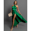 Zelené dlouhé elegantní lesklé šaty TARRISA s rozparkem