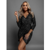 Černé flitrové šaty ROSLIE s rozparkem