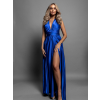 Královsky modré lesklé šaty VALERDI s variabilním vázáním a rozparkem