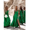 Zelené lesklé dlouhé plesové šaty CHRYSANTHE