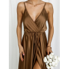 Hnědé lesklé dlouhé plesové šaty CHRYSANTHE