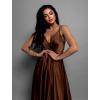 Hnědé lesklé dlouhé plesové šaty CHRYSANTHE