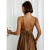 Hnědé lesklé dlouhé plesové šaty CHRYSANTHE