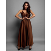 Hnědé lesklé dlouhé plesové šaty CHRYSANTHE