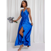 Královsky modré lesklé dlouhé plesové šaty CHRYSANTHE