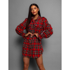 Červené kárované košilové šaty LAVISH s vázáním v pase