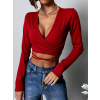 Červený zavinovací top MIRDRE s dlouhým rukávem
