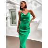 Zelené lesklé delší šaty MINTY s řetízkovými ramínky