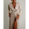 Světle béžové elegantní šaty WOMAN s dlouhým rukávem