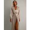 Světle béžové elegantní šaty WOMAN s dlouhým rukávem