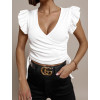 Bílý crop top LEASH s volánky