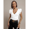 Bílý crop top LEASH s volánky