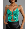 Zelený nařasený top CORBIN s průstřihy