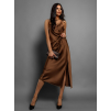Hnědé elegantní šaty QUENTIN  s výstřihem do V