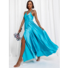 Tyrkysové dlouhé lesklé šaty PERFECTLY