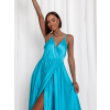 Tyrkysové dlouhé lesklé šaty PERFECTLY
