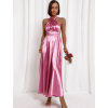 Tmavě růžové lesklé šaty VALERDY s variabilním vázáním / bez rozparku