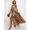 Béžové dlouhé lesklé šaty PERFECTLY