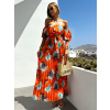 Oranžové elegantní šaty AMONA s květinovým vzorem