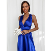 Královsky modré lesklé šaty VALERDY s variabilním vázáním / bez rozparku