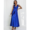 Královsky modré lesklé šaty VALERDY s variabilním vázáním / bez rozparku