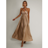 Zlaté lesklé šaty VALERDY s variabilním vázáním / bez rozparku