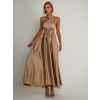Zlaté lesklé šaty VALERDY s variabilním vázáním / bez rozparku