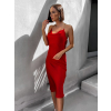 Červené lesklé delší šaty MINTY s řetízkovými ramínky