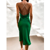 Tmavě zelené lesklé delší šaty MINTY s řetízkovými ramínky
