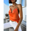 Oranžový lesklý top PELLY se třpytivými ramínky