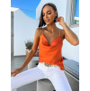 Oranžový lesklý top PELLY se třpytivými ramínky
