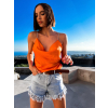 Oranžový lesklý top PELLY se třpytivými ramínky