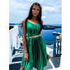 Zelené lesklé plisované šaty CLAURA se zlatým páskem