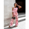 Růžový elegantní overal ROSALYN s květinovým vzorem