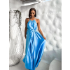 Modré dlouhé lesklé elegantní šaty MADES se zavazováním