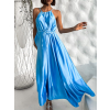 Modré dlouhé lesklé elegantní šaty MADES se zavazováním